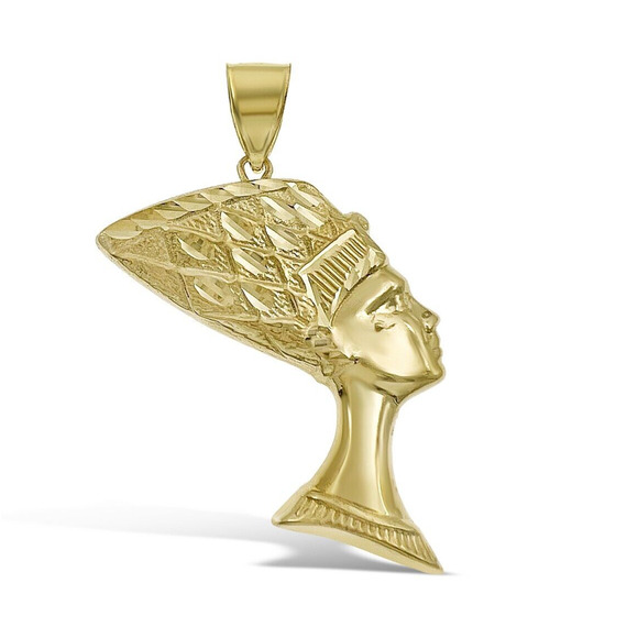 Egyptian Queen Nefertiti Pendant 10k Yellow Gold Mens Charm 2.1"